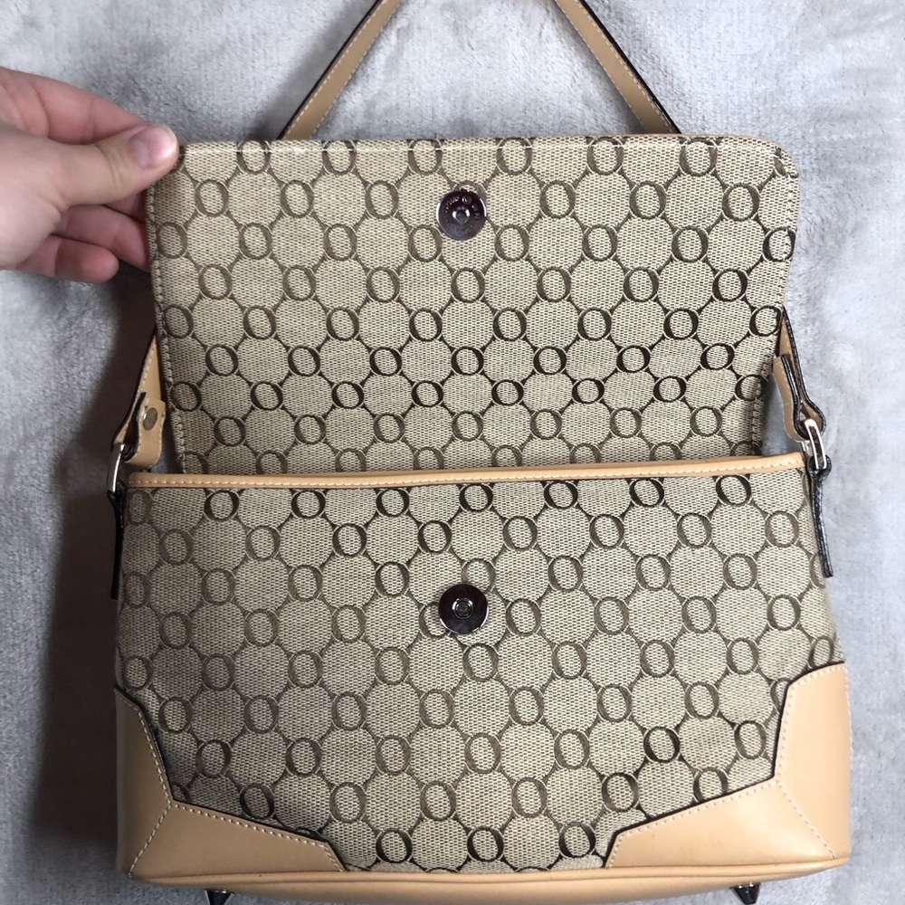 Vintage Oroton Monogram Canvas Shoulder Bag Tan Brown 90s Y2K Luxury Designer - Picture 8 of 14